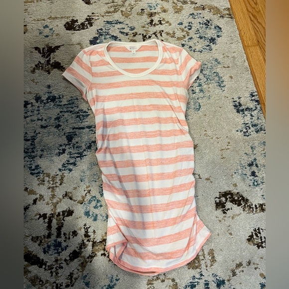 MARKET SPRUCE maternity pink/peach and white stripped shirt - Picture 1 of 4